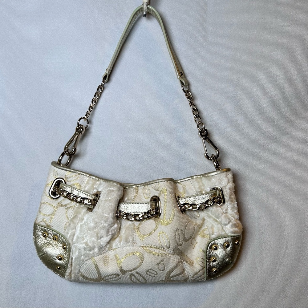 bebe White and Gold Shoulder Bag with Chain Detail